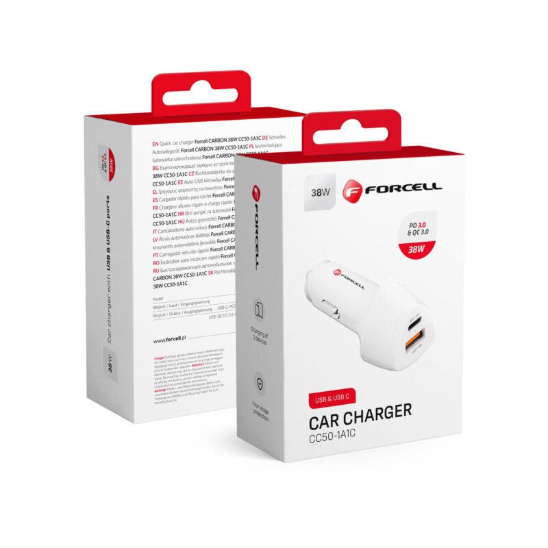 ŁADOWARKA SAMOCHODOWA Forcell Carbon CC50-1A1C 38 W 1x USB-C 1x USB-A PD 3.0 QC 3.0 BIAŁA
