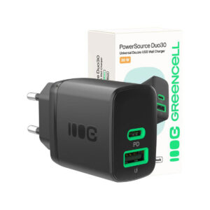 ŁADOWARKA SIECIOWA Greencell PowerSource Duo30 30W 1xUSB-C 1xUSB-A PD 3.0 QC 4.0+ czarna