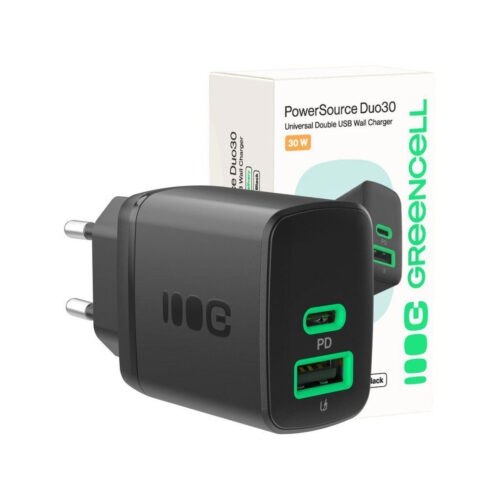 ŁADOWARKA SIECIOWA Greencell PowerSource Duo30 30W 1xUSB-C 1xUSB-A PD 3.0 QC 4.0+ czarna
