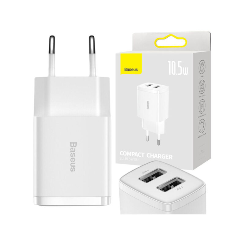 ŁADOWARKA SIECIOWA Baseus Compact Charger CCXJ010202 10.5W 2x USB-A BIAŁA
