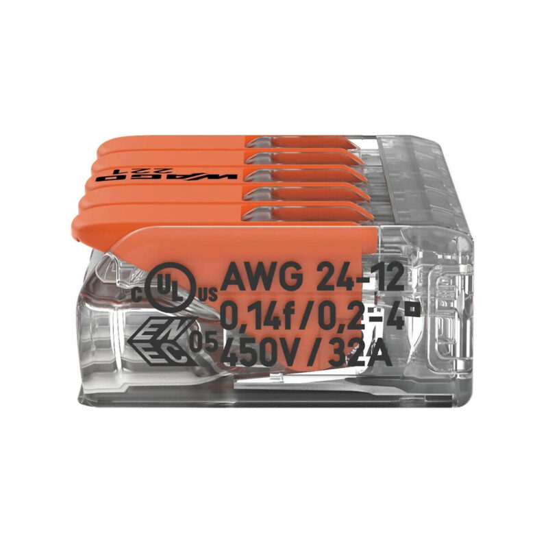 Szybkozłączka uniwersalna LINKA/DRUT 5x 0,2-4mm2 WAGO 221-415 (Paczka 25szt.)