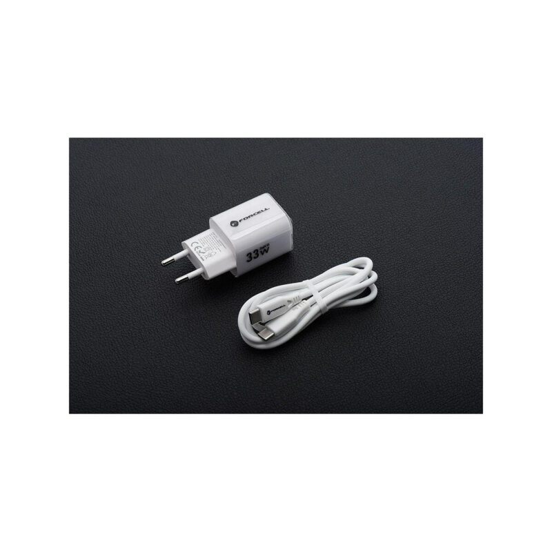 c0bf98cd8be15f92017479f6d5739fd8_original ŁADOWARKA SIECIOWA Forcell F-Energy GaN III VT-41 33 W 1x USB-C 1x USB-A PD 3.0 QC 4.0 BIAŁA