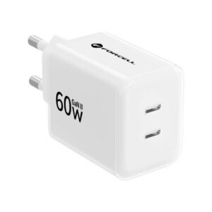 Ładowarka sieciowa Forcell F-Energy GaN III VT-60 60W PD QC 4.0+ 2x USB-C biała + kabel USB-C