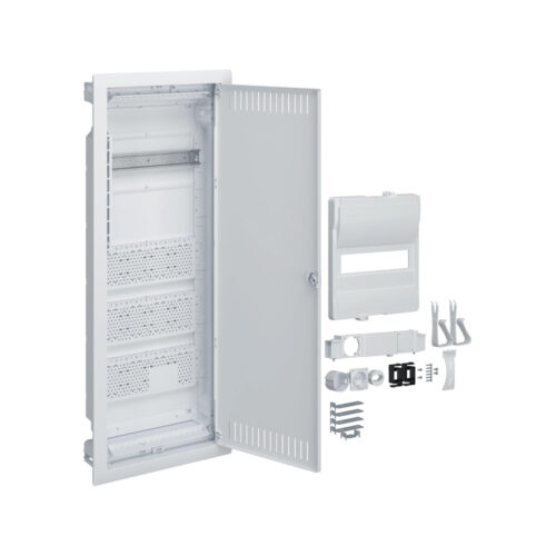 Rozdzielnica hybrydowa podtynkowa, 1 x12modułów, 3x płyta montażowa, 1x gniazdo 230V, HAGER Volta Hybrid VU601PLH