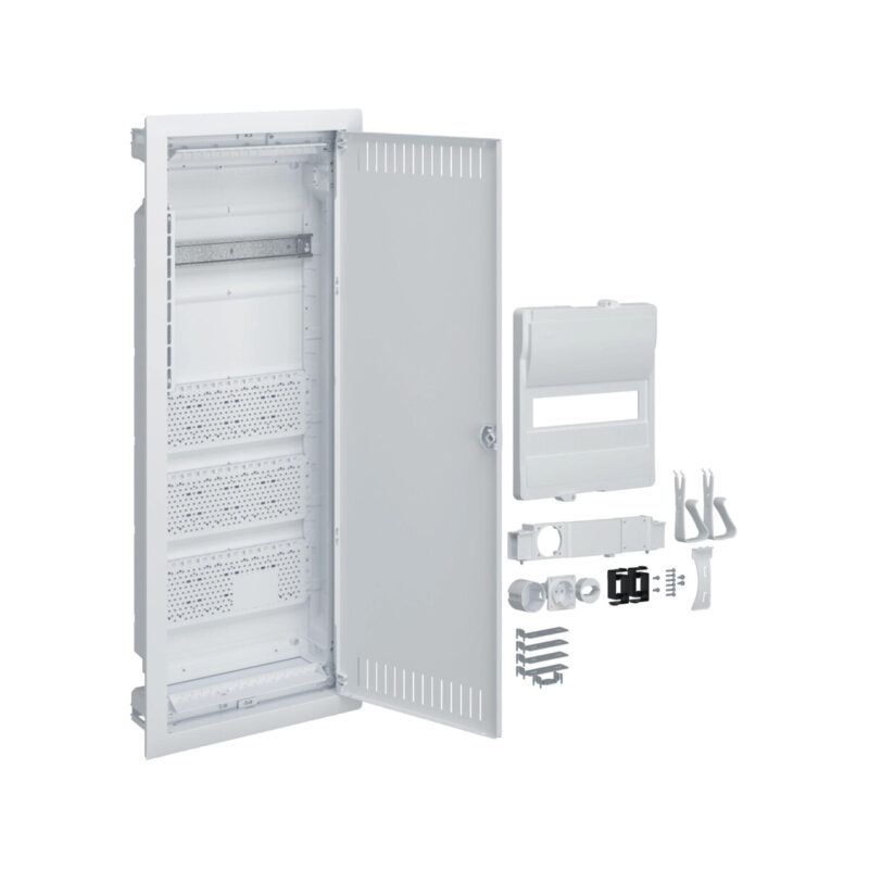 Rozdzielnica hybrydowa podtynkowa, 1 x12modułów, 3x płyta montażowa, 1x gniazdo 230V, HAGER Volta Hybrid VU601PLH