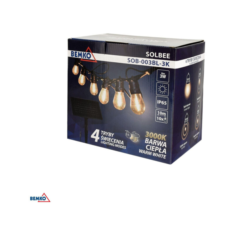 SOLARNA GIRLANDA OGRODOWA LED BRMKO SOLBEE 3W 3000K 10SZT 10M IP65 CZARNA C83-SOB-003BL-3K