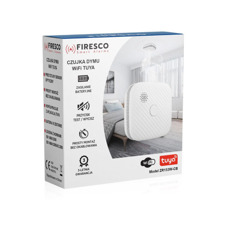 Czujnik dymu Firesco ZR153SW CB z WiFi aplikacja Tuya