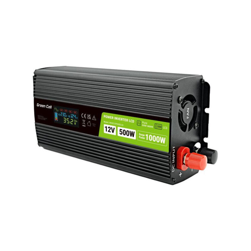 PRZETWORNICA NAPIĘCIA Green Cell PowerInverter LCD 12V / 230V 500W/1000W CZYSTA SINUSOIDA
