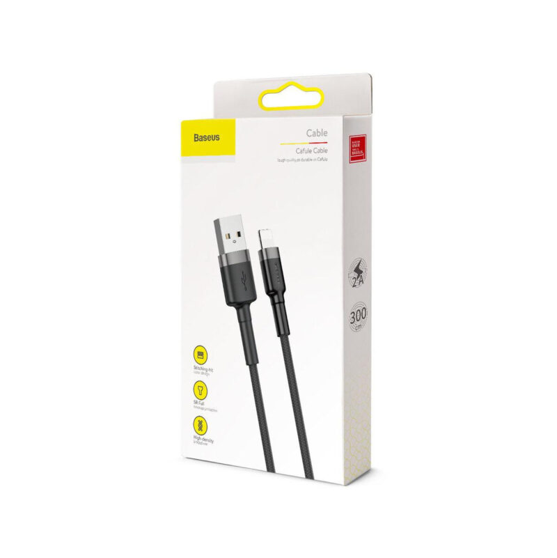 KABEL USB-A / Lightning iPhone Baseus Cafule CALKLF-RG1 300cm Apple 2A CZARNO-SZARY W OPLOCIE