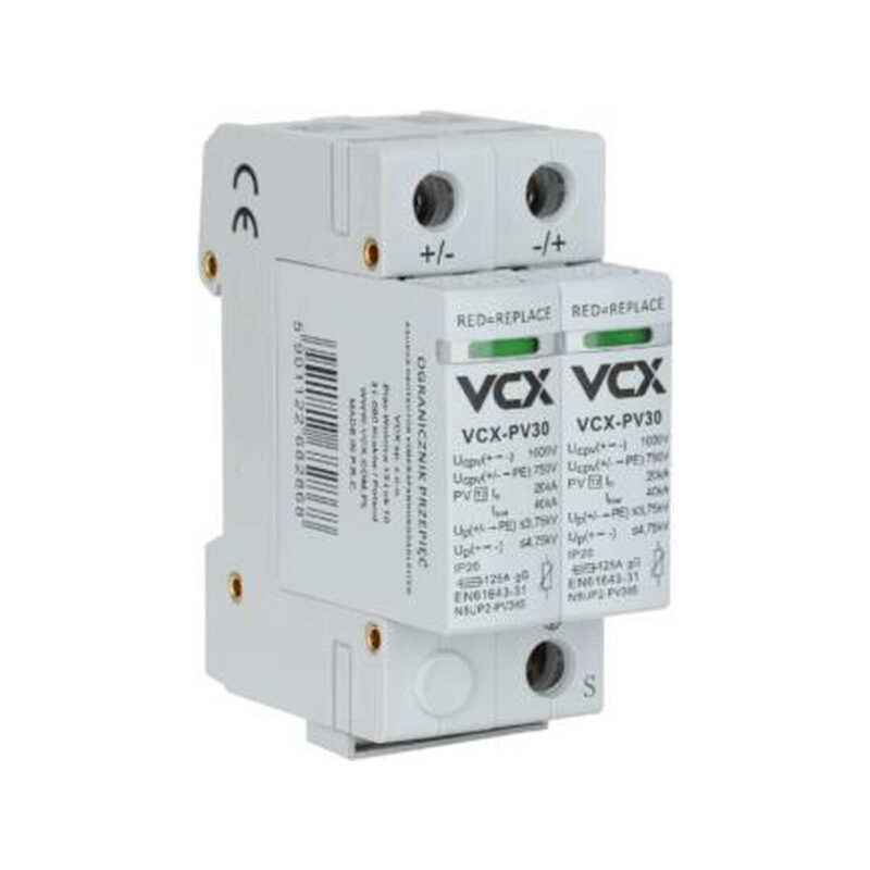 Ogranicznik przepięć fotowoltaiczny DC PV30 klasy T2 (C) 2P 1000V VCX