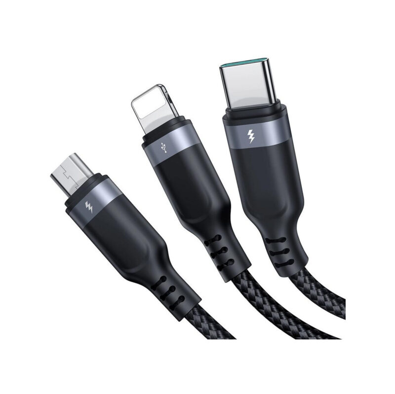 Kabel 3w1 USB-A / USB-C micro-USB Lightning Joyroom S-1T3018A18 30cm 3.5A w oplocie czarny