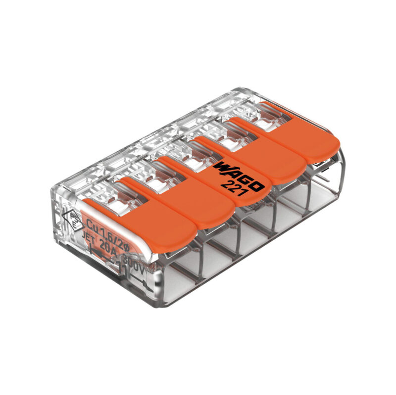 Szybkozłączka uniwersalna LINKA/DRUT 5x 0,2-4mm2 WAGO 221-415 (Paczka 25szt.)