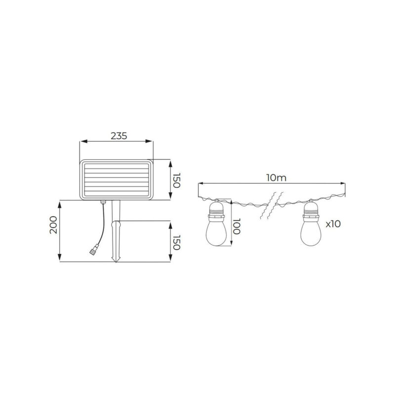 SOLARNA GIRLANDA OGRODOWA LED BRMKO SOLBEE 3W 3000K 10SZT 10M IP65 CZARNA C83-SOB-003BL-3K