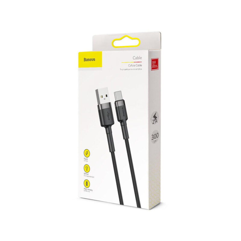 KABEL USB-A / USB-C Baseus Cafule CATKLF-UG1 300cm 2A QC 3.0 CZARNO-SZARY W NYLONOWYM OPLOCIE