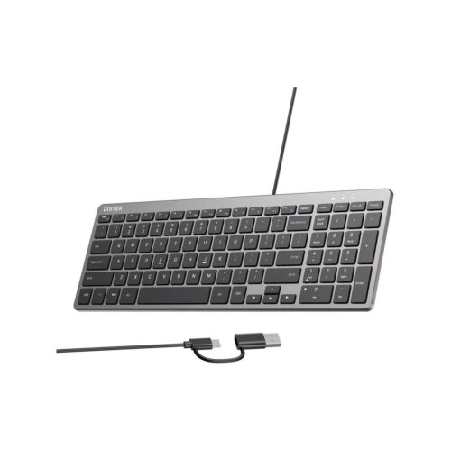 Klawiatura przewodowa Unitek SlimTap USB-C/USB-A