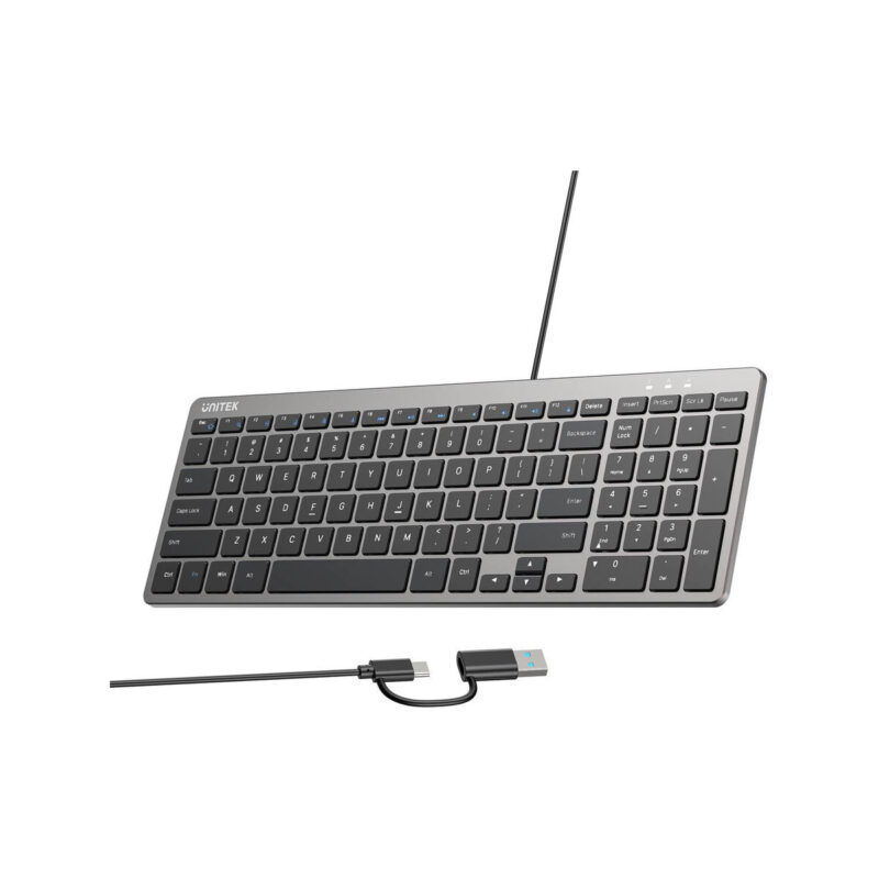 Klawiatura przewodowa Unitek SlimTap USB-C/USB-A