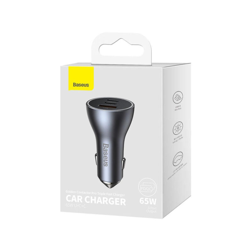 Ładowarka samochodowa Baseus Golden Contractor Pro CGJP010013 65 W 2x USB-C 1x USB-A ciemnoszara