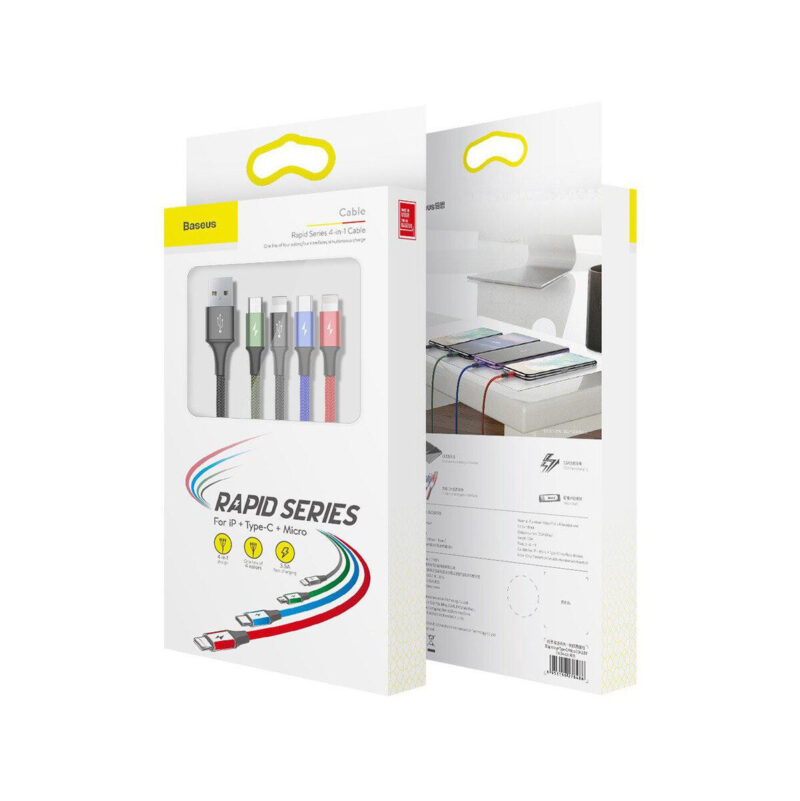 KABEL 4w1 USB-A / Lighting iPhone 2x USB-C micro-USB Baseus Cafule CA1T4-B01 1.2m 3.5A W OPLOCI