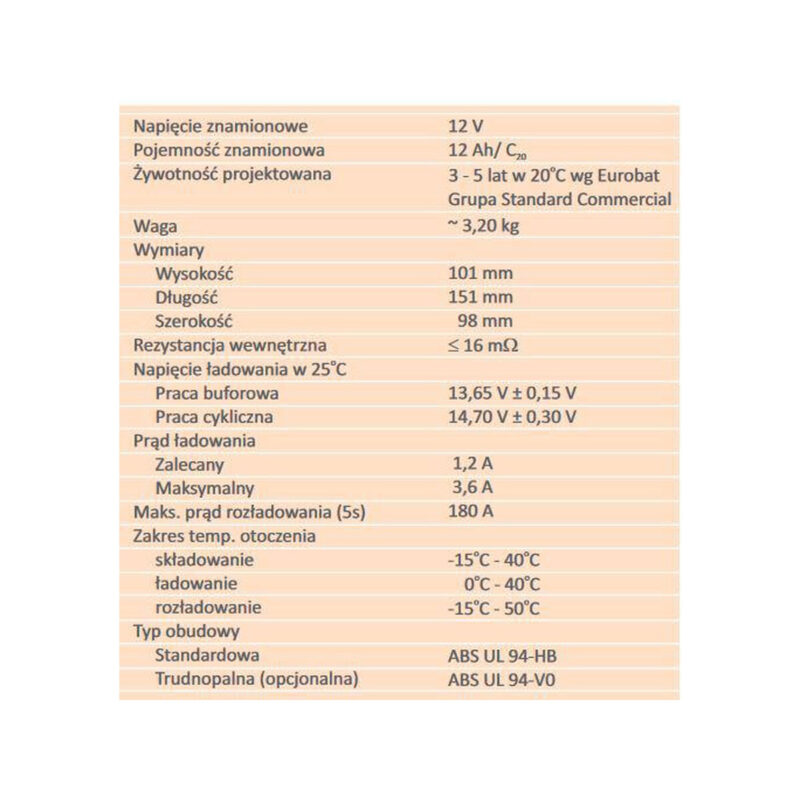 Akumulator AGM ALARMTEC serii BP 12V 12Ah