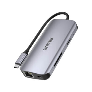Unitek D1122A01 Aktywny hub USB-C 5Gbps, 2x HDMI 4K, czytnik kart, RJ-45, PD 100W