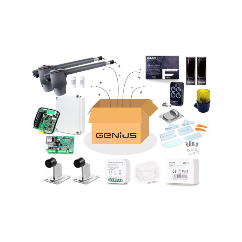 Zestaw Genius G-Bat 400 do bram 8m dwuskrzydłowych (lampa + stopka + odboje + moduł Wi-Fi)