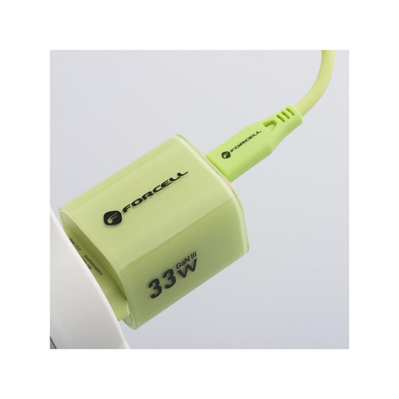 d5aa4ebd73e093c3617bcfdddc4de729_original ŁADOWARKA SIECIOWA Forcell F-Energy GaN III VT-41 33 W 1x USB-C 1x USB-A PD 3.0 QC 4.0 ZIELONA