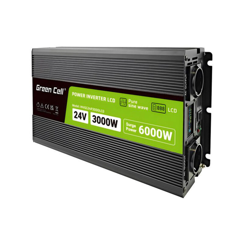 PRZETWORNICA NAPIĘCIA Green Cell PowerInverter LCD 24V / 230V 3000/6000W CZYSTA SINUSOIDA