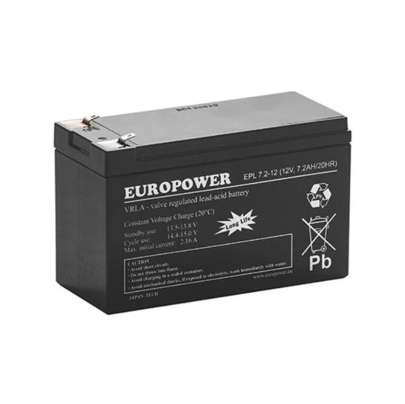 Akumulator AGM EUROPOWER serii EPL 12V 7,2Ah T1 (Żywotność 15 lat)