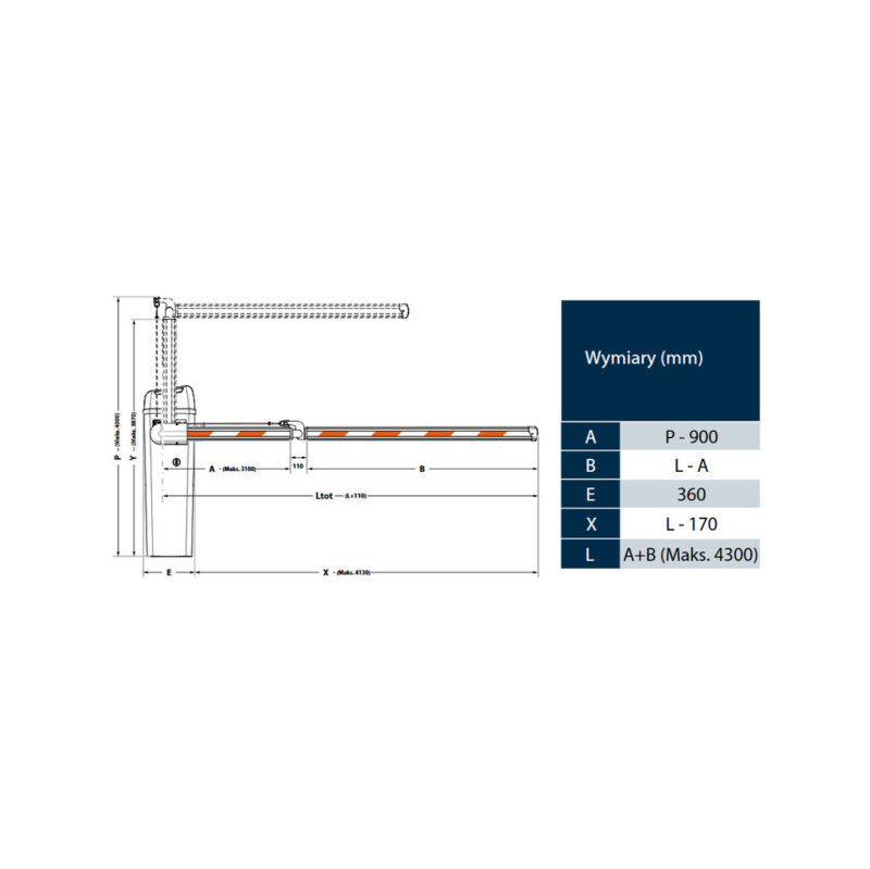 Szlaban FAAC B614 - zestaw z ramieniem "S" 3300mm