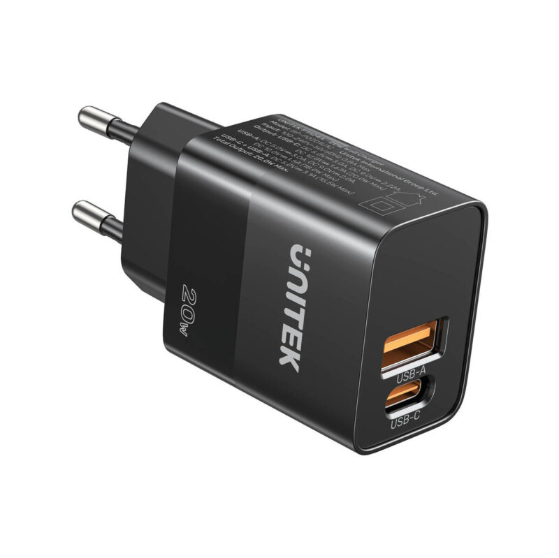 Ładowarka sieciowa Unitek 1x USB-A, 1x USB-C, QC, PC 3.0, 20W, czarna