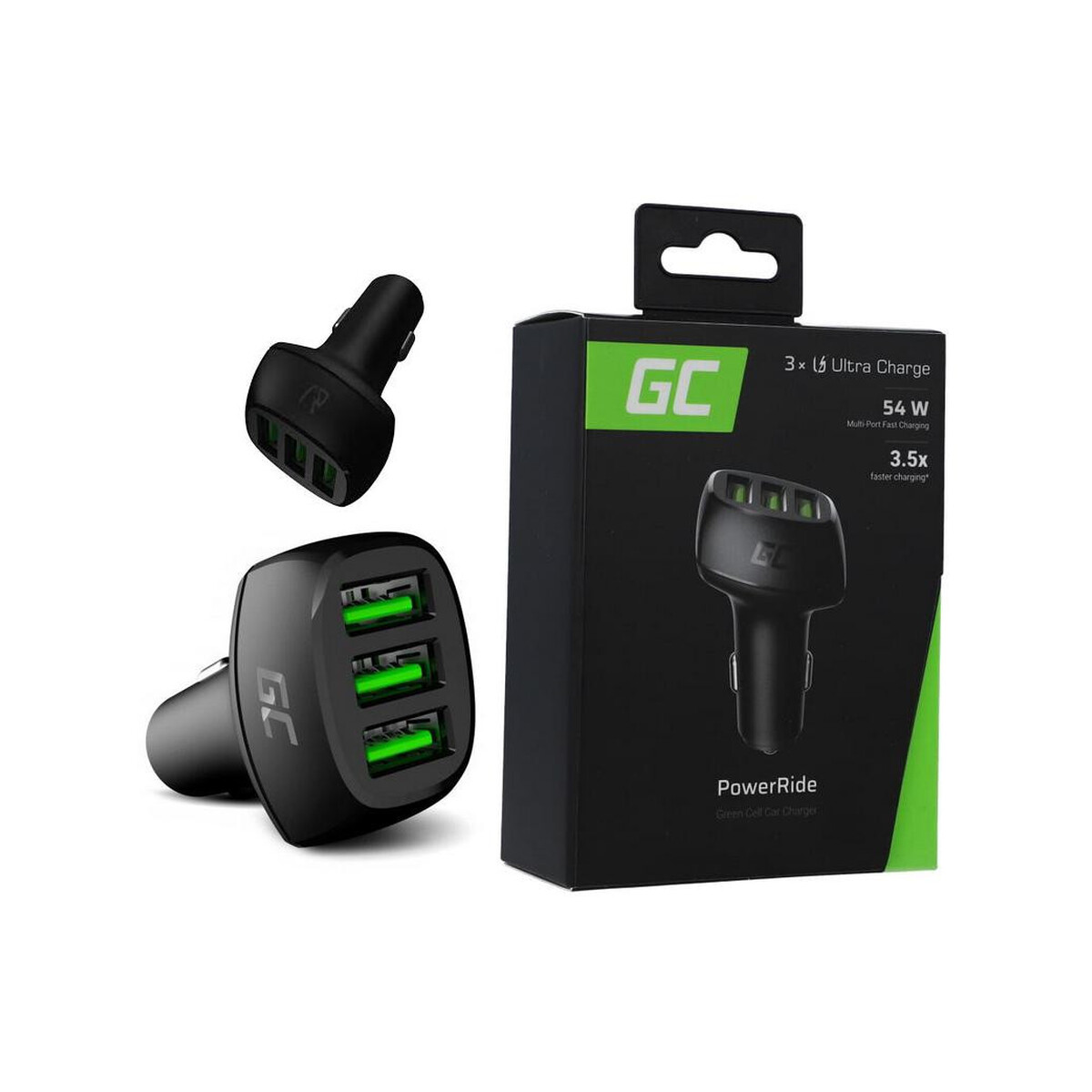 ŁADOWARKA SAMOCHODOWA Green Cell POWERRIDE 54W 3xUSB 18W ULTRA CHARGE CADGC01