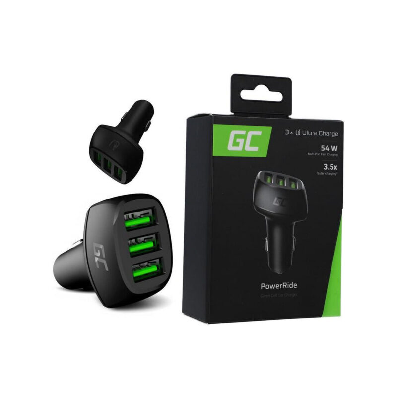 ŁADOWARKA SAMOCHODOWA Green Cell POWERRIDE 54W 3xUSB 18W ULTRA CHARGE CADGC01