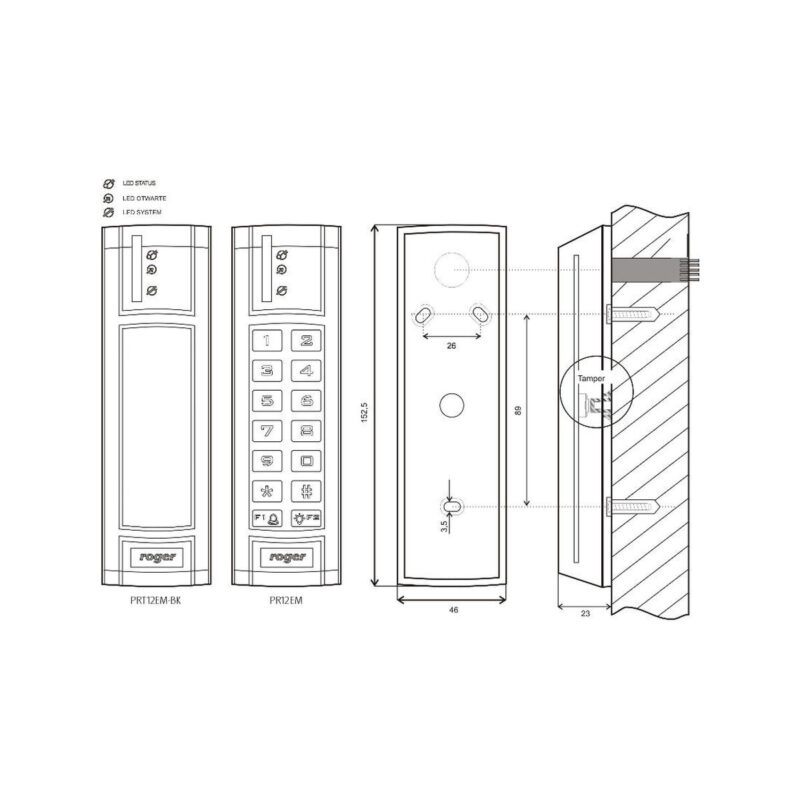 Czytnik zbliżeniowy ROGER PRT12EM-BK