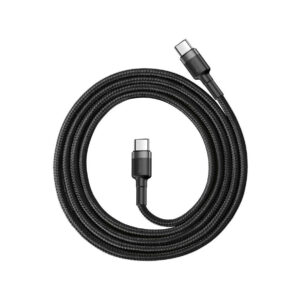 KABEL USB-C / USB-C Baseus Cafule CATKLF-GG1 100cm 60W 3A PD 2.0 QC 3.0 CZARNO-SZARY W OPLOCIE
