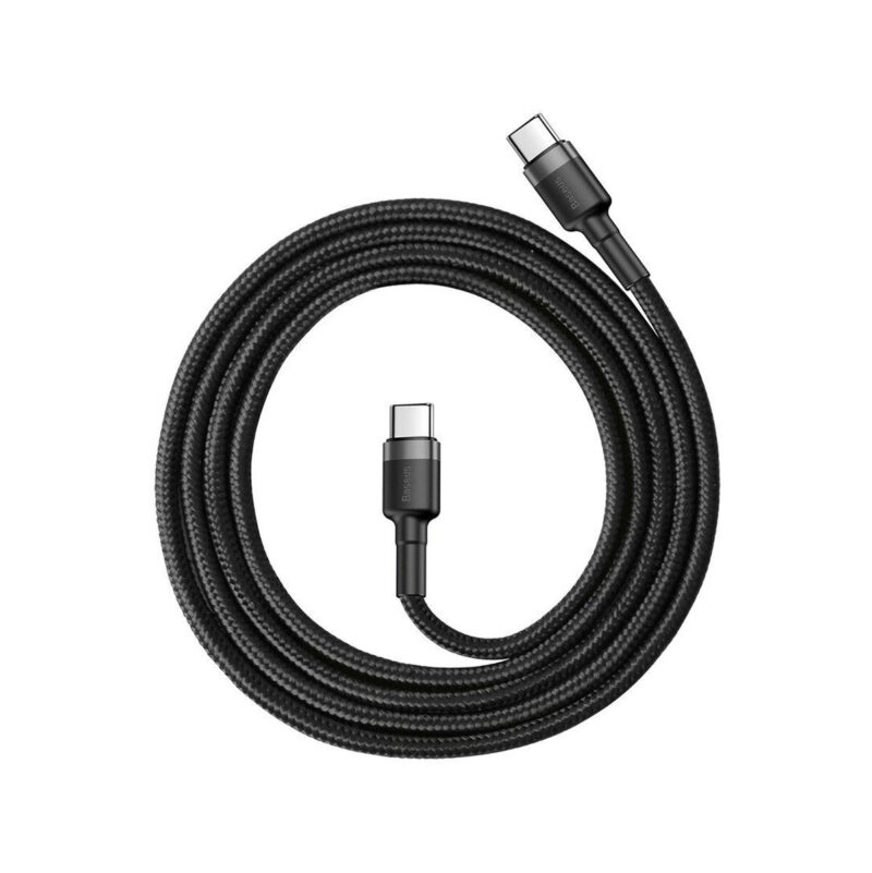KABEL USB-C / USB-C Baseus Cafule CATKLF-GG1 100cm 60W 3A PD 2.0 QC 3.0 CZARNO-SZARY W OPLOCIE