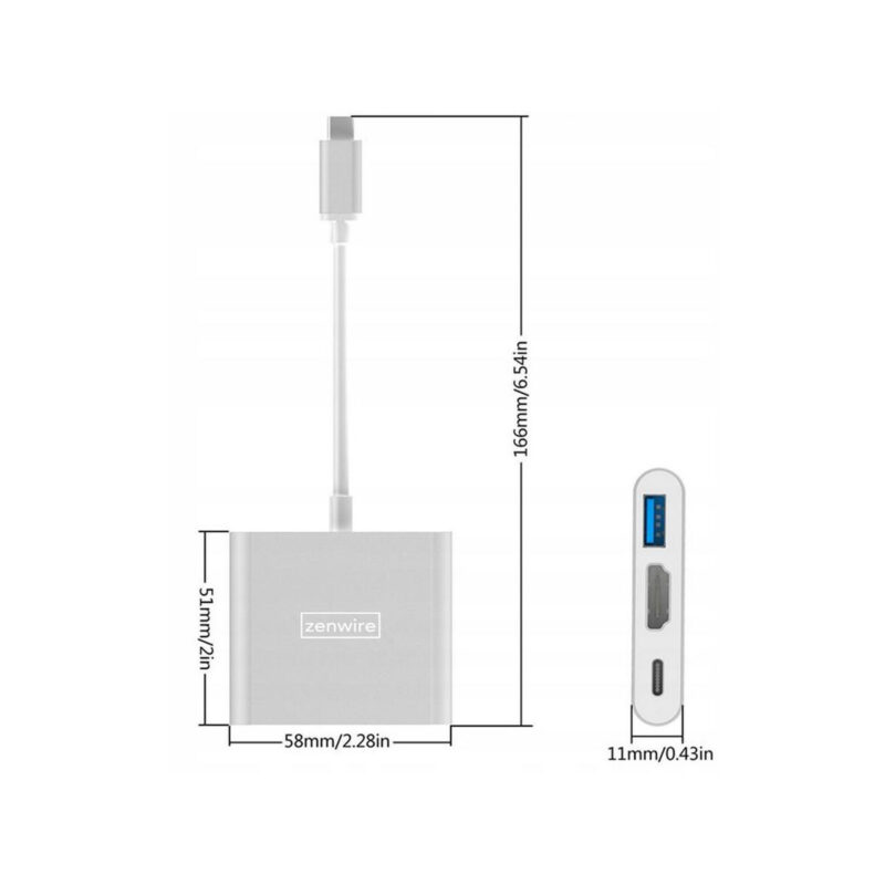 Adapter Przejściówka ZENWIRE 3w1 MHL HUB USB C HDMI 4K BYL-2008N