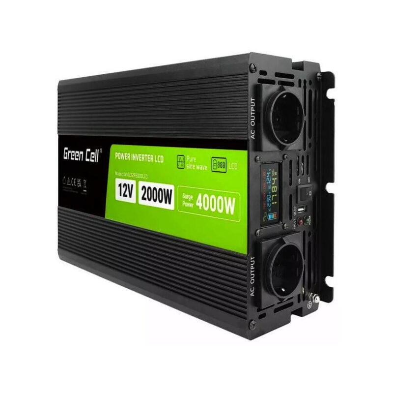 PRZETWORNICA NAPIĘCIA Green Cell PowerInverter LCD 12V / 230V 2000W/4000W CZYSTA SINUSOIDA