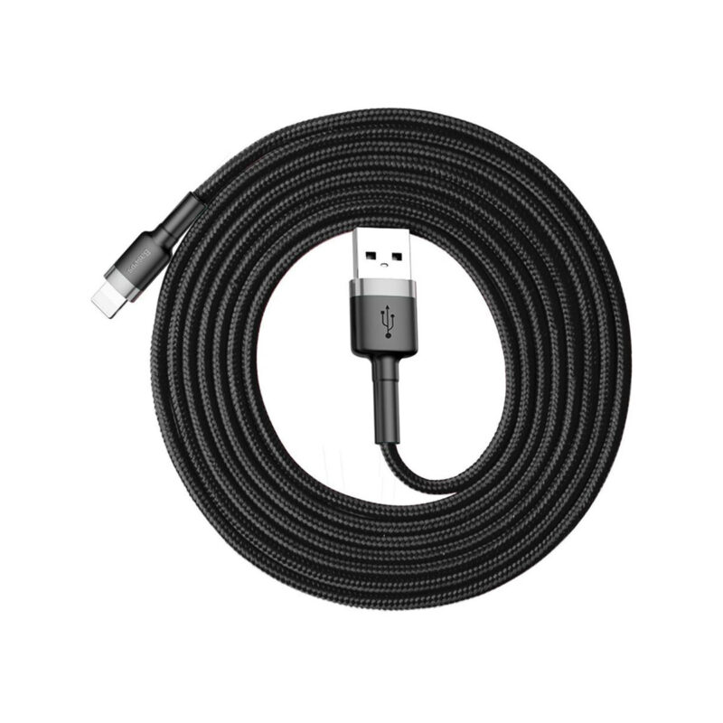 KABEL USB-A / Lightning iPhone Baseus Cafule CALKLF-CG1 200cm Apple 1.5A CZARNO-SZARY W OPLOCIE