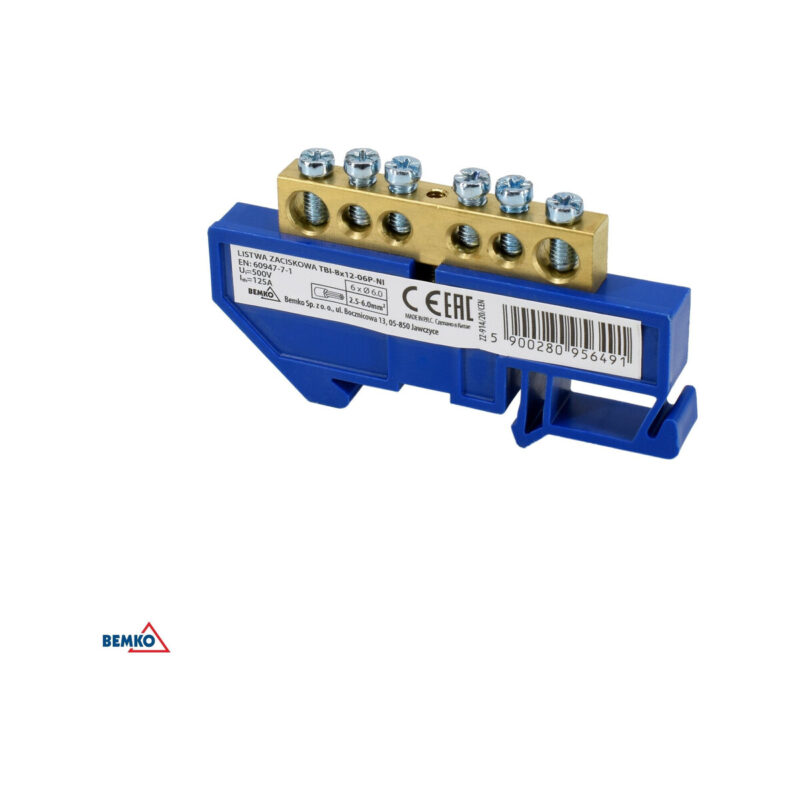 Listwa zaciskowa na sztynę 8x12 6-torowa zółta