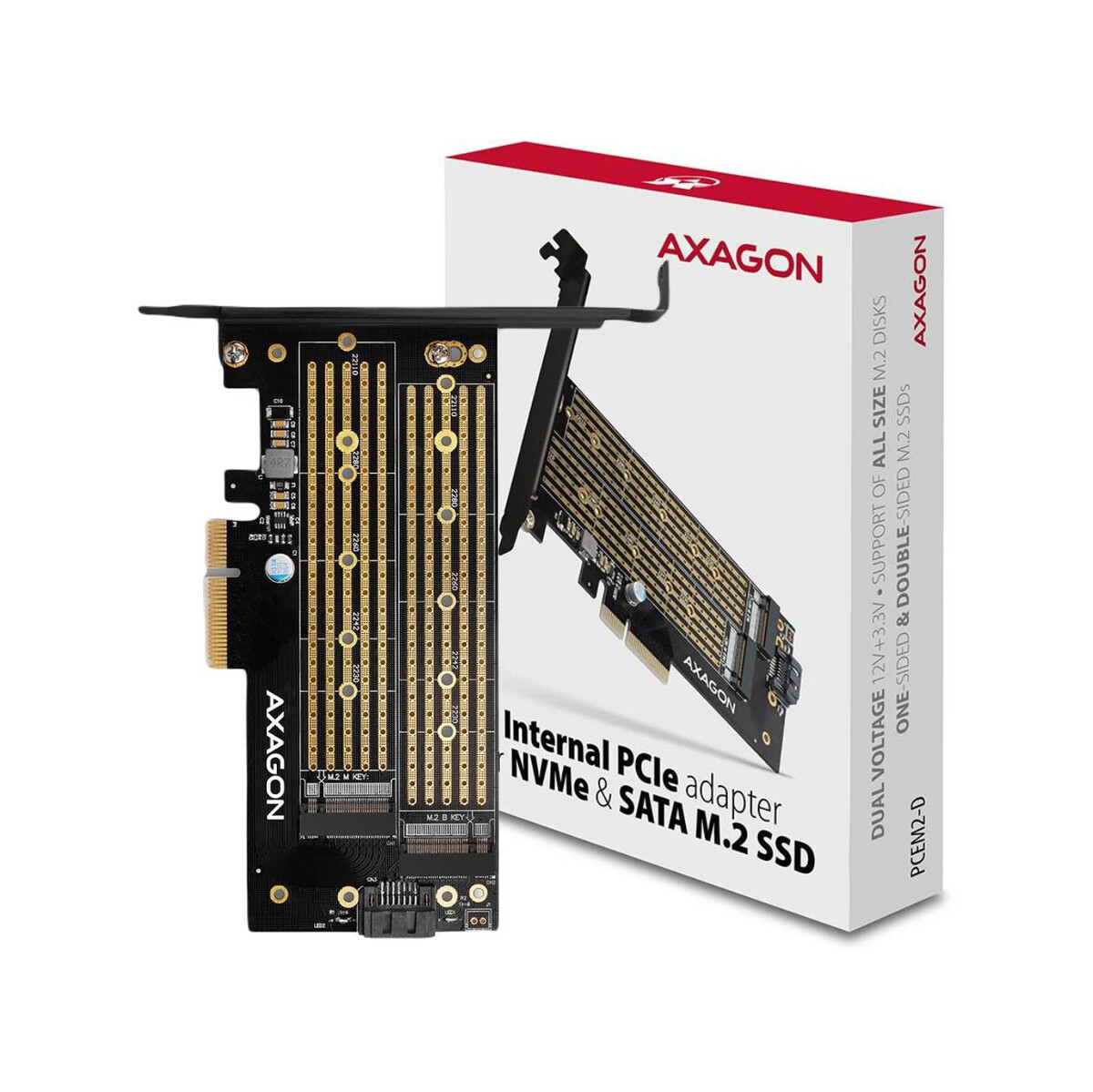 Adapter Axagon PCEM2-D PCIe NVME + SATA M.2