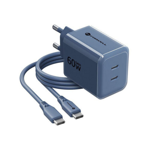 Ładowarka sieciowa Forcell F-Energy GaN III VT-60 60W PD QC 4.0+ 2x USB-C granatowa + kabel USB-C