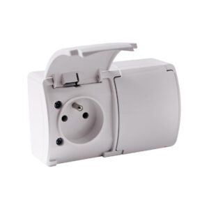 Gniazdo natynkowe podwójne z uziemieniem, z klapką VIPLAST KOALA BIAŁE IP44 162-01