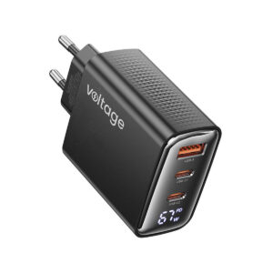 Ładowarka sieciowa Voltage GaN Charger 67W PD 3.0 QC 4.0 USB-A 2x USB-C Digital Display czarna