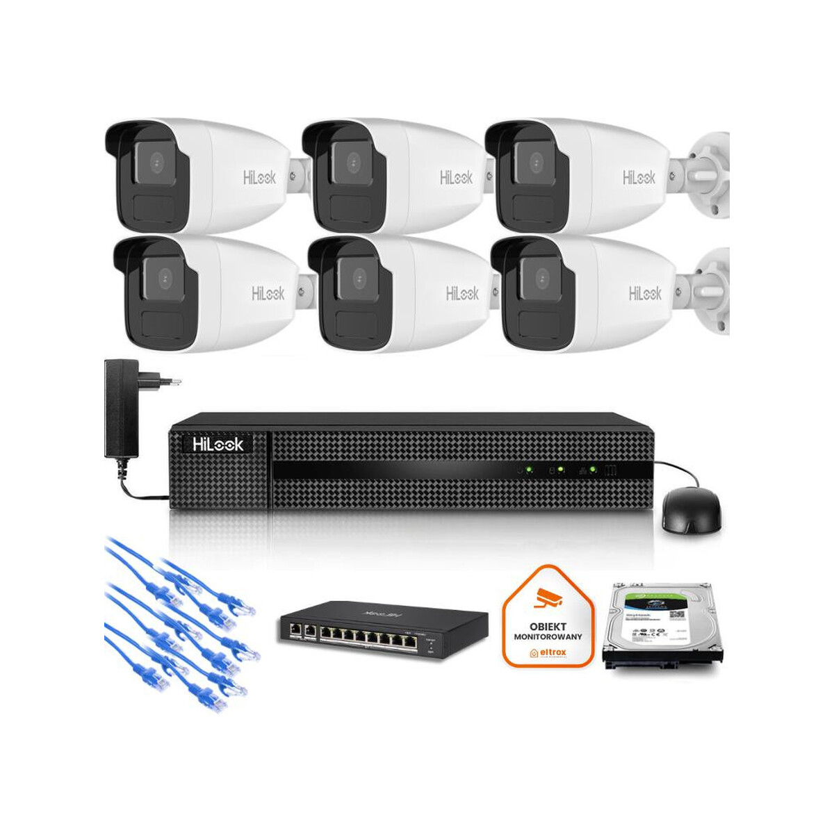Zestaw monitoringu Hilook 6x kamera IPC-B440H(4mm)(C) z dyskiem 2TB