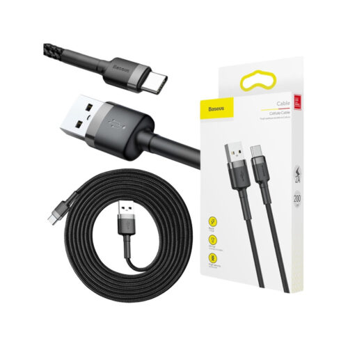 KABEL USB-A / USB-C Baseus Cafule CATKLF-CG1 200cm 2A QC 3.0 CZARNO-SZARY W NYLONOWYM OPLOCIE
