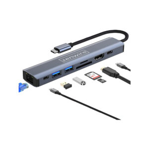 HUB USB-C Przejściówka ADAPTER 8w1 HDMI 2.0 4K 60 Hz Gigabit Ethernet 1000 Mbps Zenwire HUB81