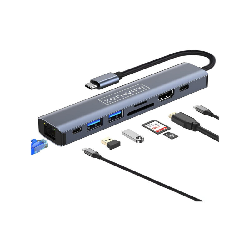 HUB USB-C Przejściówka ADAPTER 8w1 HDMI 2.0 4K 60 Hz Gigabit Ethernet 1000 Mbps Zenwire HUB81