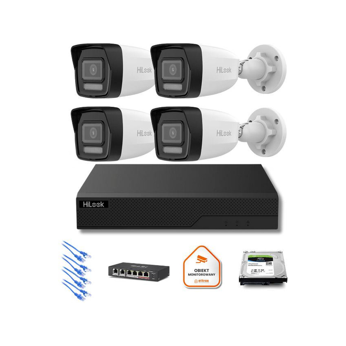 Zestaw moinitoringu IP Hilook 4x IPC-B180HA-LU tuba 8MP Smart-hybrid Light