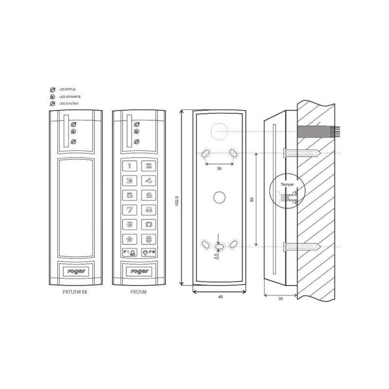 Czytnik zbliżeniowy ROGER PRT12EM-BK
