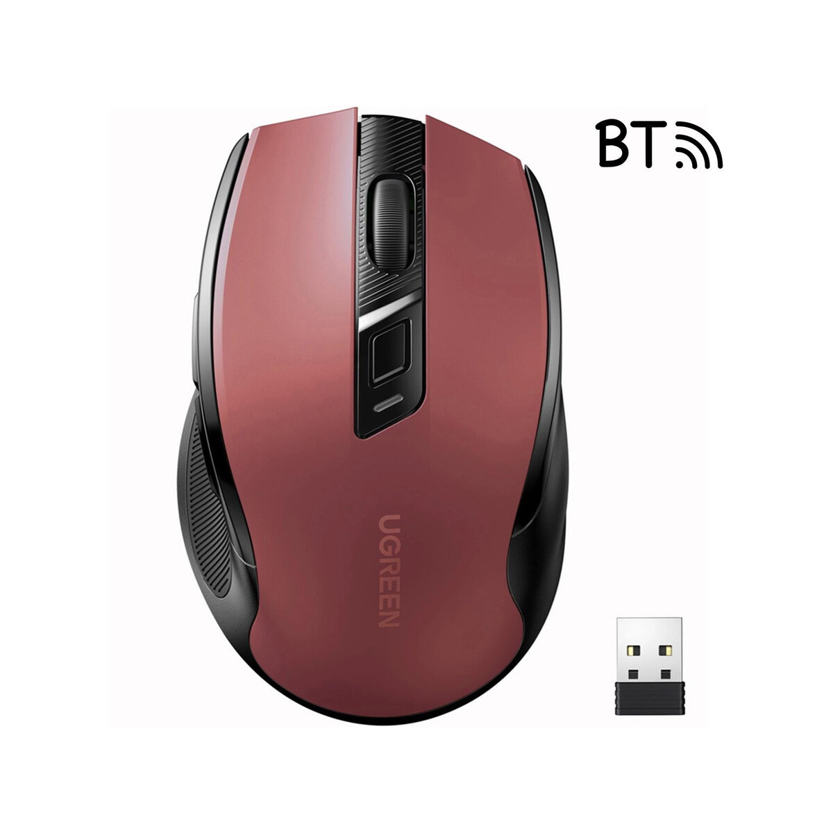 Mysz optyczna Ugreen MU006 bezprzewodowa USB 2.4GHz / Bluetooth 5.0 4000 DPI - czerwona